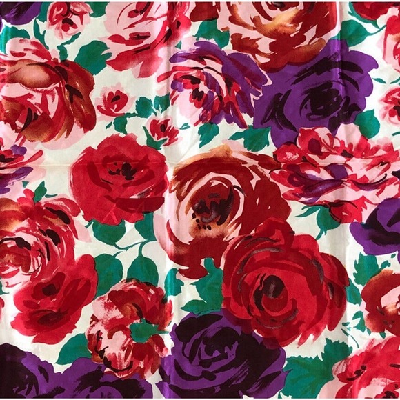 vintage Jacqueline Ferrar rose flower print square scarf silk 30" x 30" Japan - Picture 7 of 9